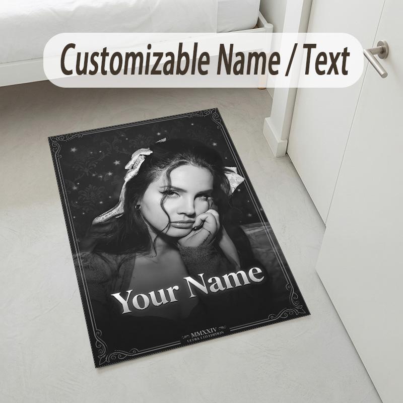 Personalized Crystal Velvet Carpet,Lana Del Rey Custom Printed Name, Plush Area Rug For Home Indoor Decor
