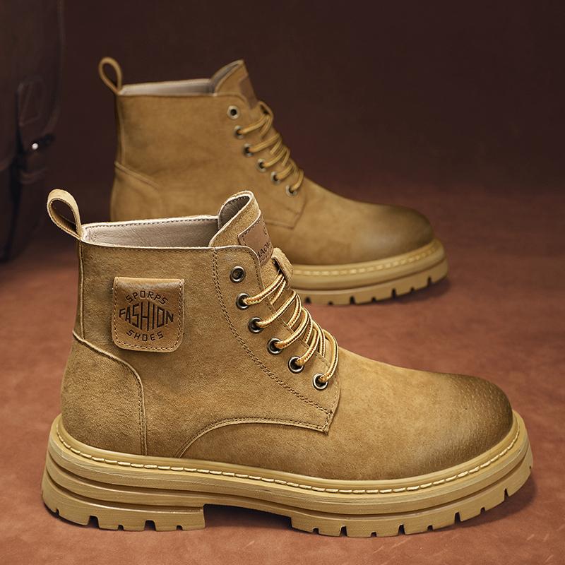 Leather Shoes High Boots Winter Sport Shoes for Men Safety Shoes Round Toe Non-slip Shoes Casual Sneaker Height Increasing