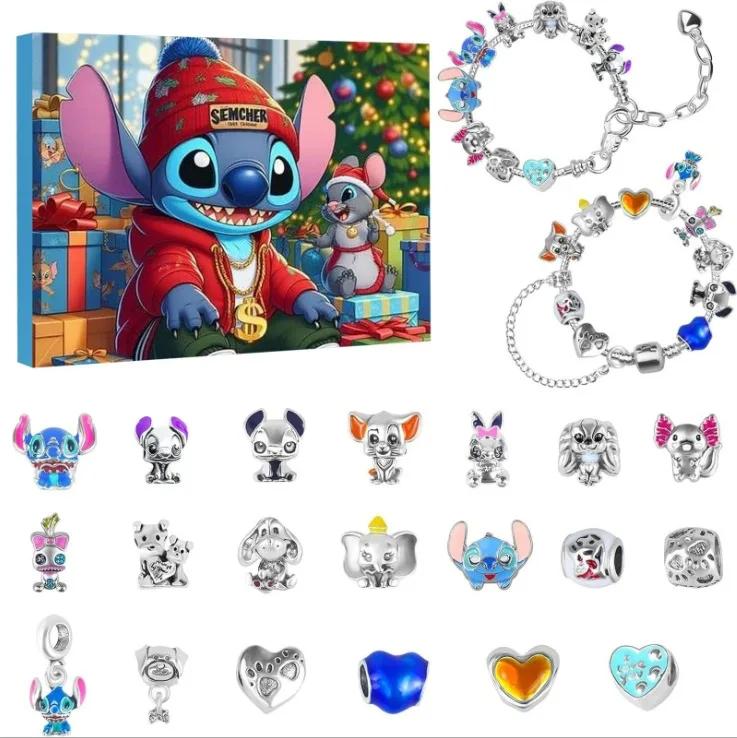 Stitch Mickey Christmas Advent Calendar Bracelets Xmas Countdown Calendar Diy Jewelry Making Kit Girls Surprise Gift