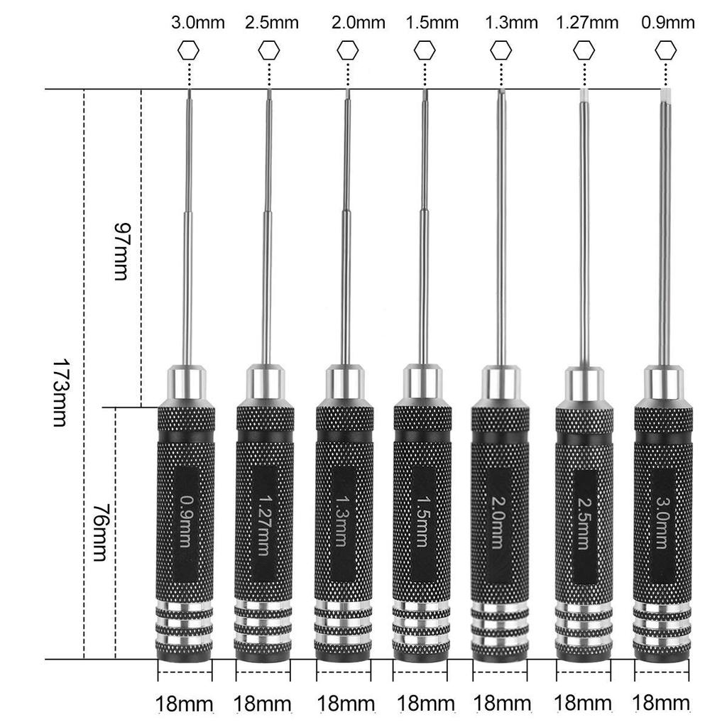 POHZE Titanium Nitride Hex Wrench Driver Set for Drones Set, 7-Piece (0.9mm, 1.27mm, 1.3mm, 1.5mm, 2.0mm, 2.5mm, 3.0mm)