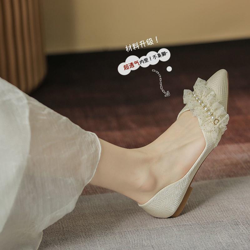 Spitze flache Einzel-Schuhe Frühling und Herbst Abend Abend sanfte Schuhe flacher Mund weiches Leder Fee-Stil Doudou-Schuhe