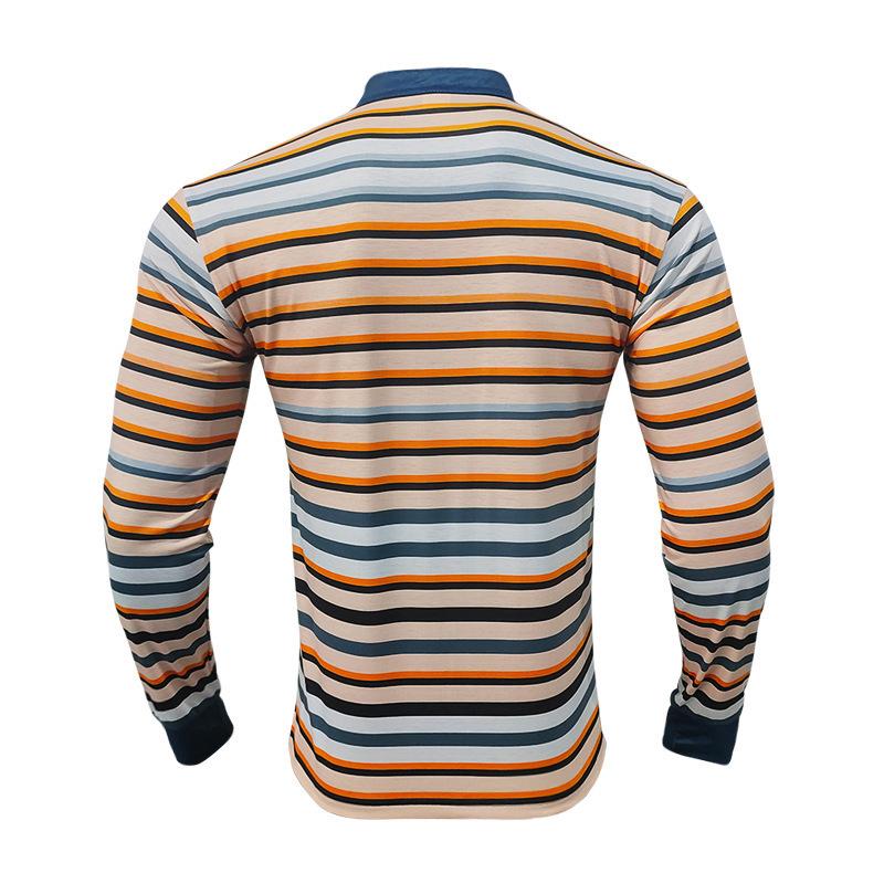 Spring Autumn Men's Striped Polo Shirts Long Sleeve Casual O-Neck Loose Tees Tops