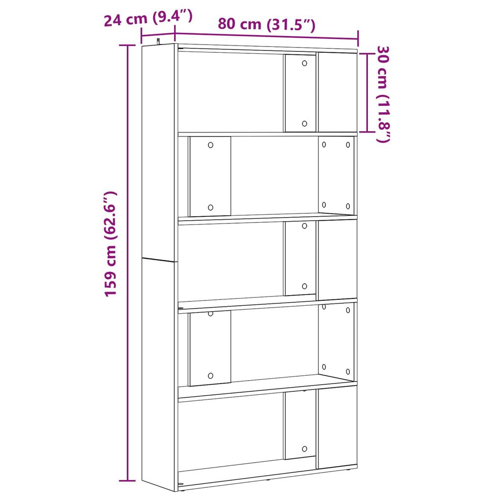 Bookcase 80 x 24 x 159 cm Engineered Wood Artisan Oak