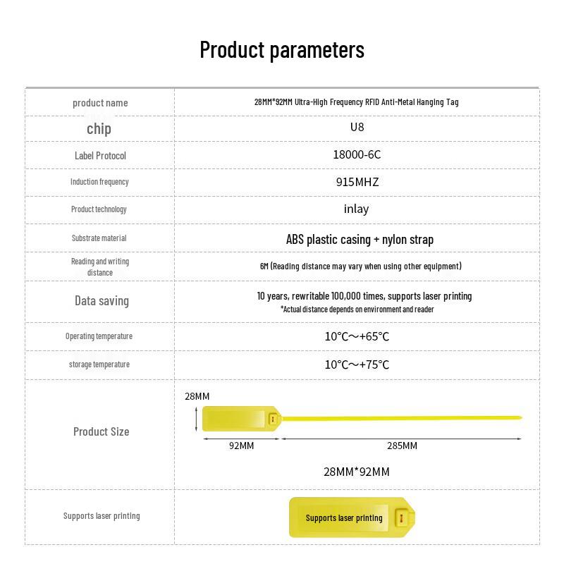 Kaile UHF RFID Anti-metal Hanging Tags, 28x92mm, 100 Pcs
