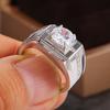 Huitan Luxury Silver Color Round Cubic Zircon Rings for Men Classic Wedding Ceremony Ring Dazzling Male Accessories Jewelry