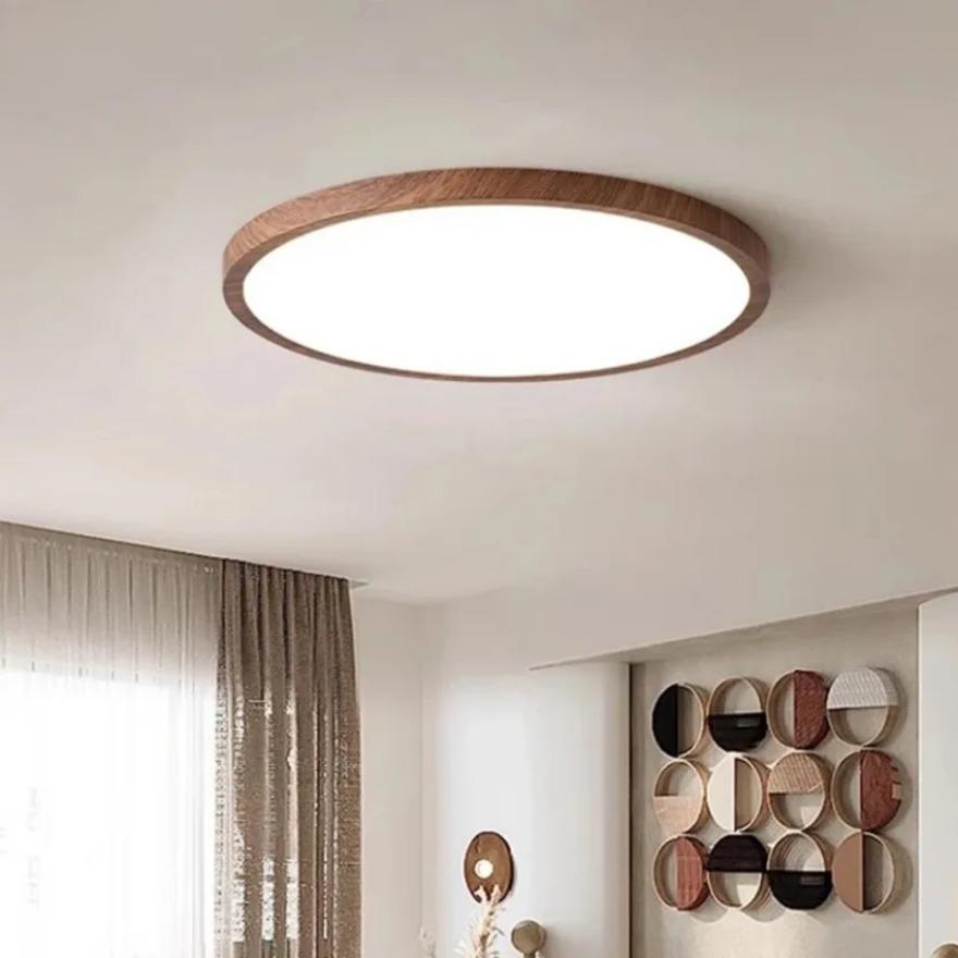 Modern LED Ceiling Light Circular Ultrathin Wood Grain Walnut Decorative Light Bedroom Dining Room Living Room Indoor Home Light