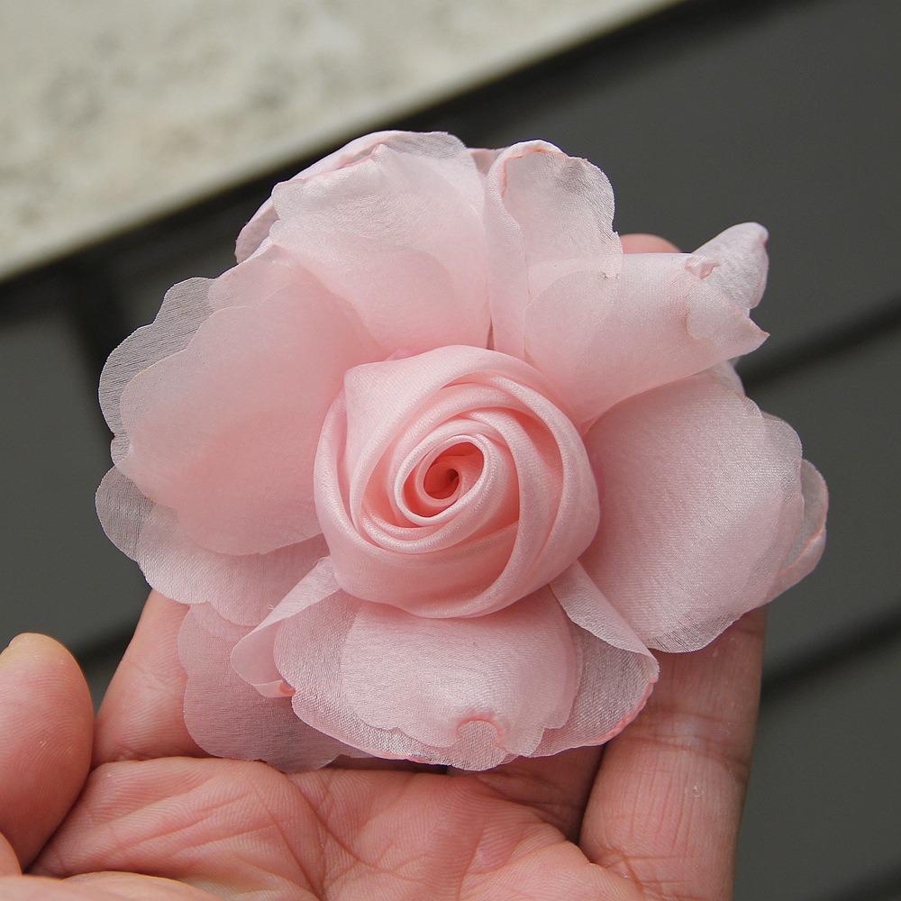 5Pcs 8cm Silk Roses Flower Head DIY Burnt Fabric Hair Flowers Women Hair Accessories