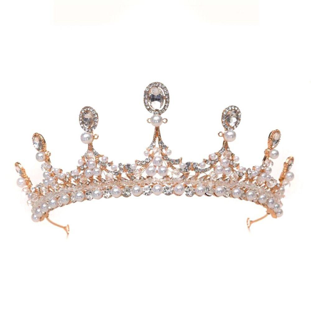Pearl Rhinestone Bridal Headbands Crystal Bridal Crown Princess Diadem  Women Bride