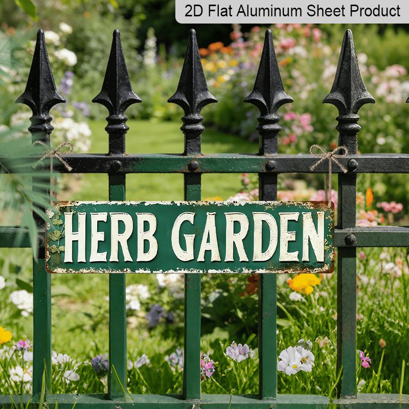 2D Flat - 1pc Vintage Metal Herb Garden Sign, Rustic Green Wall Decoration, 15.7×3.94inch- Perfect for Home, Café, Bar, Garage, Country House, Garden