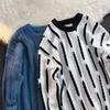 Yousheng Men Fall Winter Sweater Contrast Color Round Neck Knitted Loose Pullover Elastic Thermal Sweater for Daily Wear School Sport Outdoor