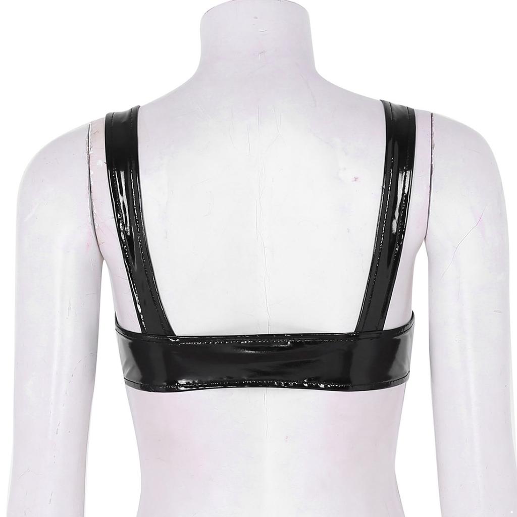 Womens Wet Look PVC Leather Bralette Wireless Bikini Bra Tops Nightwear Tank Crop Tops