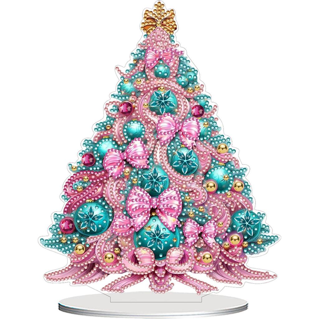 2D Flat Christmas Tree Print DIY Desktop Diamond Art Kits Diamond Painting Desktop Ornaments Kit for Home Office Desktop Decor