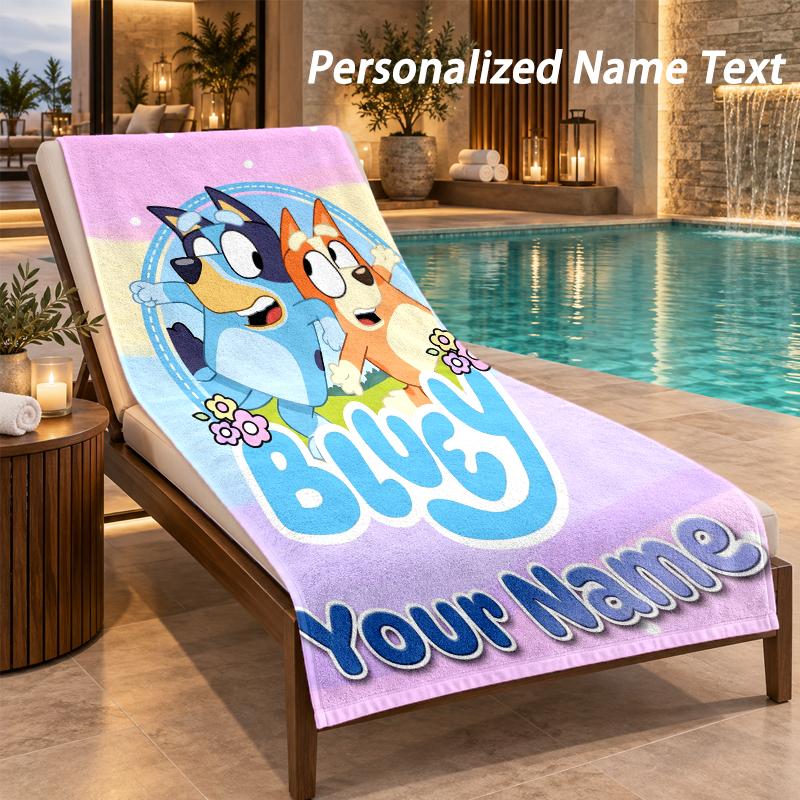 Custom Text Bluey Print Beach Towel Large Towel For Home Bathroom Beach