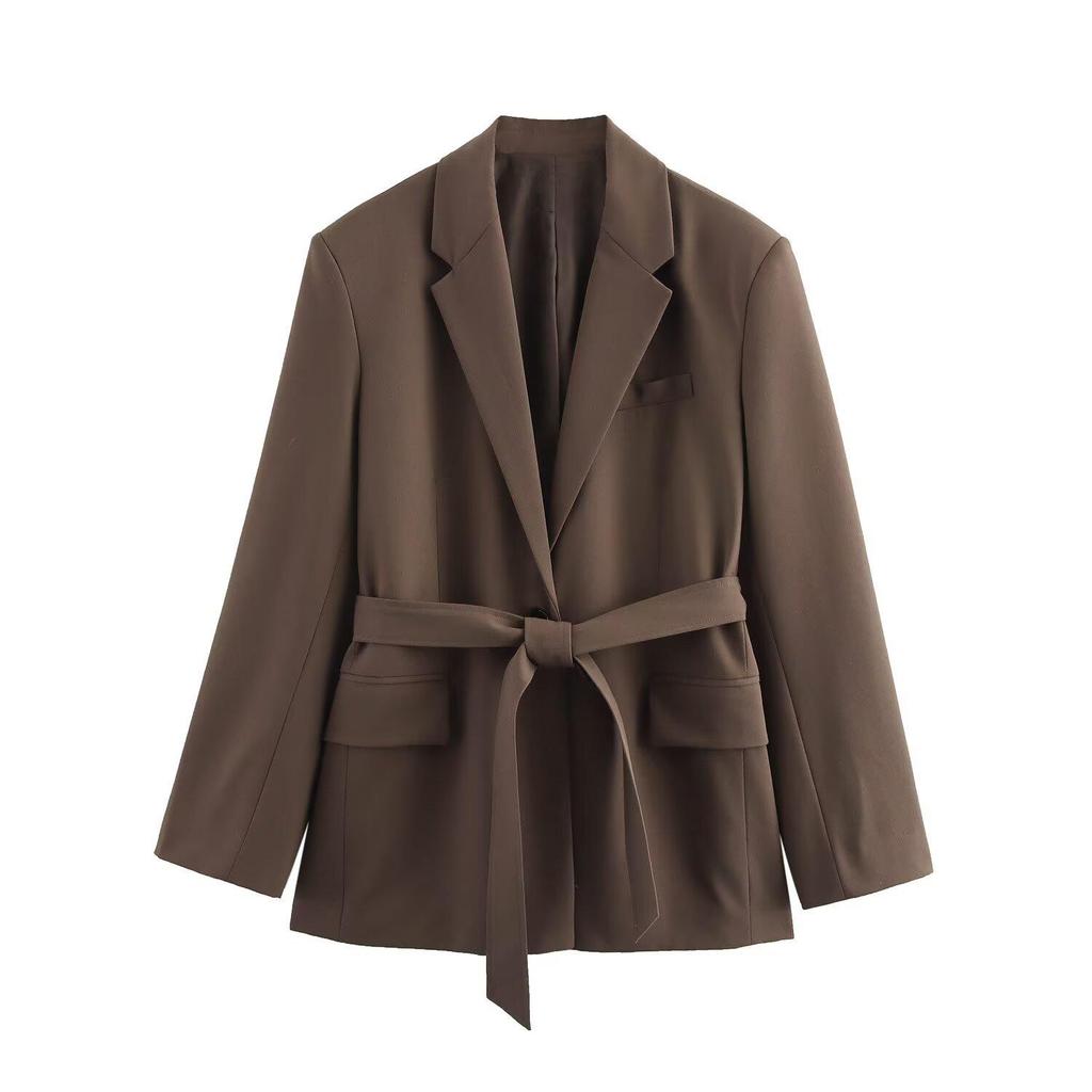 Spring 2025 Women's Slim Fit Belted Commuter Suit & High Waist Casual Pants Set