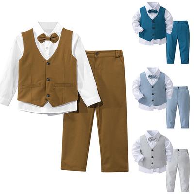 4-teiliges formelles Anzug-Set für Jungen, Weste, Hose, Hemd mit Kragen und Fliege, Outfits für Kinder, Gentleman-Smoking-Kostüm