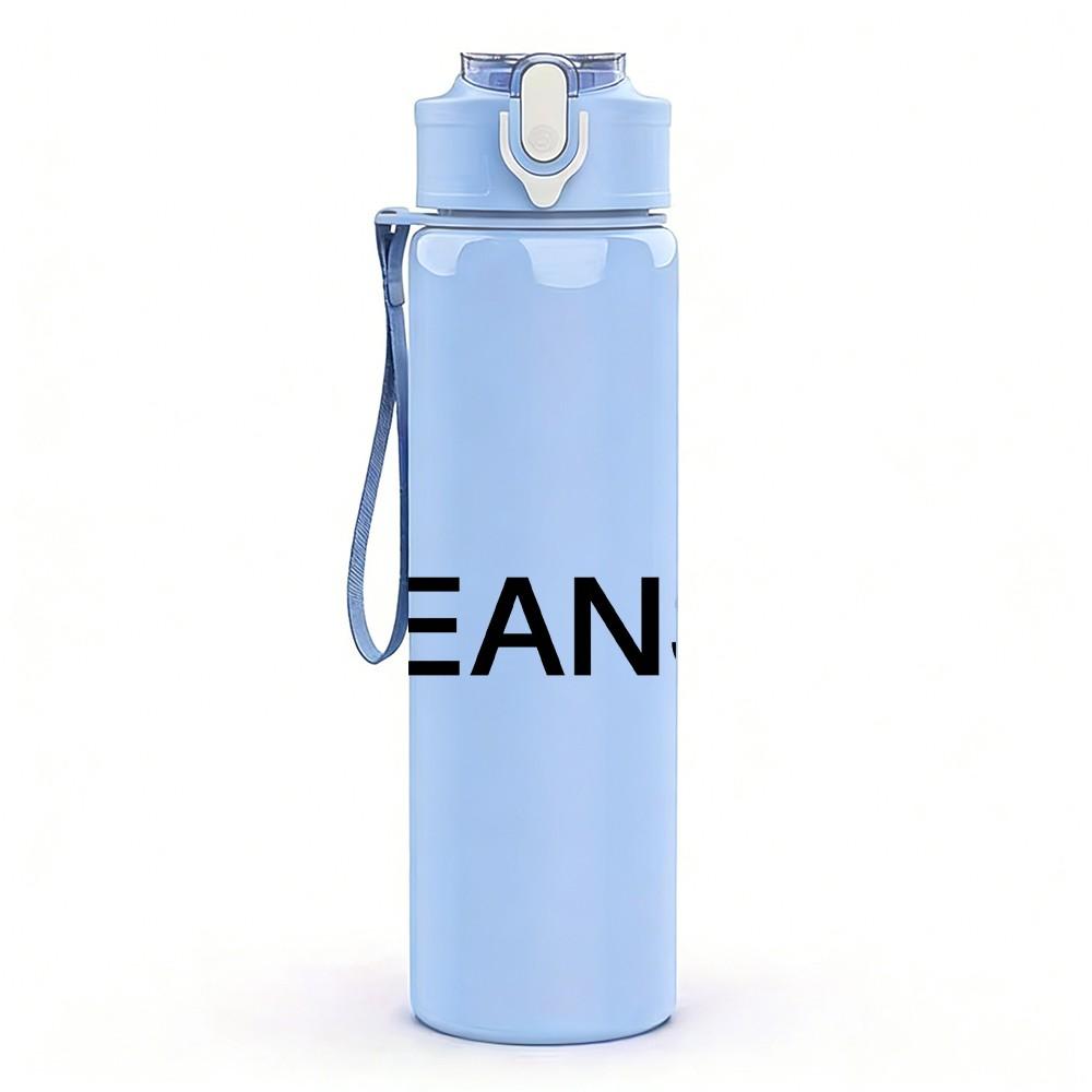 1PC Jeans Letter Minimal Print 750ml Color Plastic Sports Water Bottle Leakproof Flip Straw Lid Suitable for Sports Office Home Use
