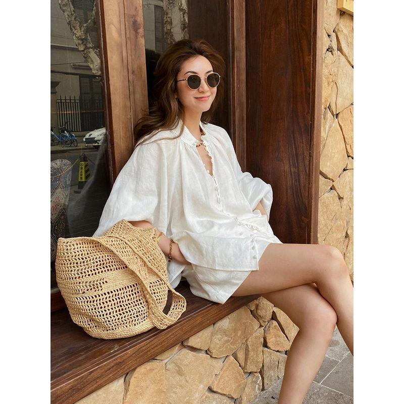 

French Style Temperament White Long Sleeves Shirt Female 2025 Summer New Arrival Super Nice Unique Beautiful Casual Sun Protection Top White Shirt S