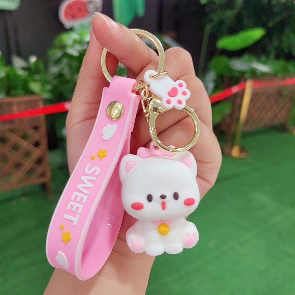 Adorable Cartoon Silicone Keychain Trinket Cute Cat Wolf Keyring For Gifting