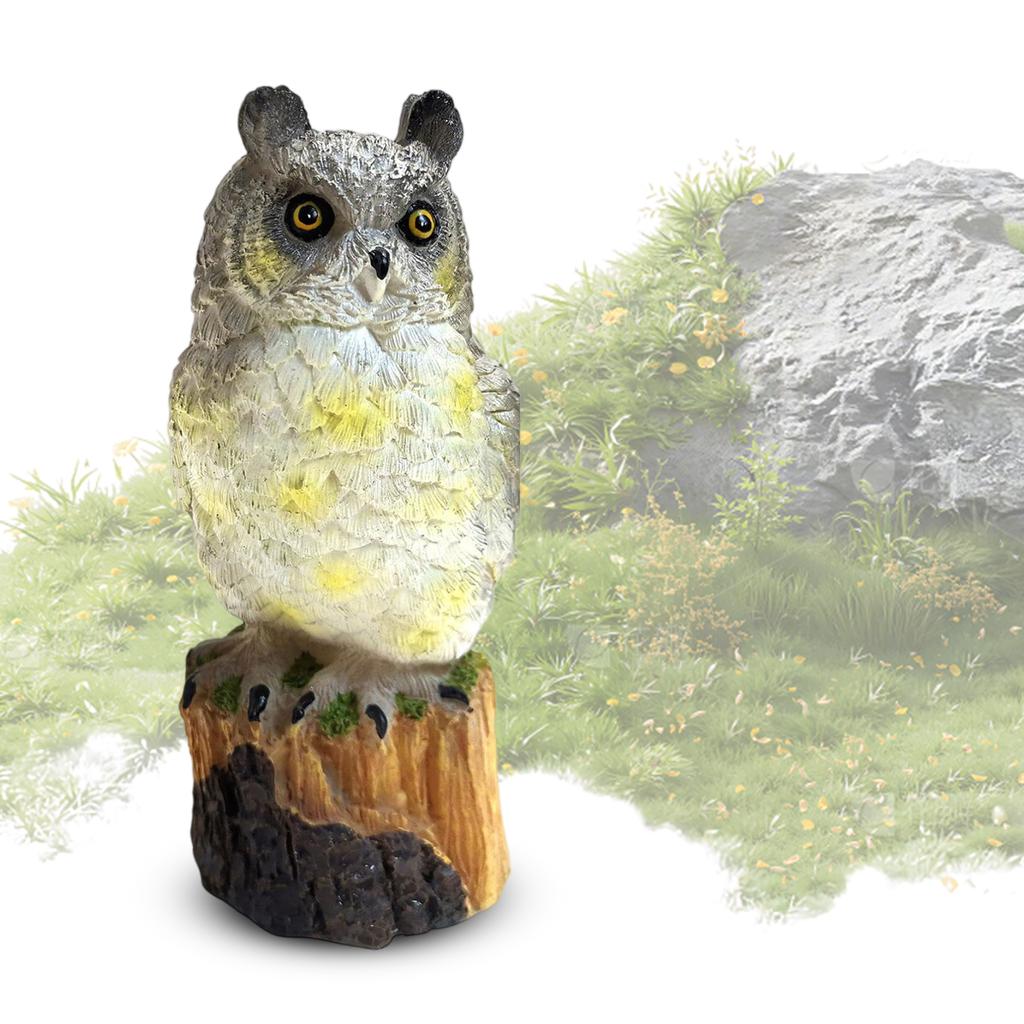 Resin Solar-Powered Owl Outdoor Figurine Weatherproof Cute Animal Model Decor With Solar Panels for Flower Fence Lawn Decoration