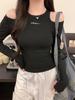Amerikanischer Stil Schwarz Besticktes Off-Shoulder Langarm Damen-T-Shirt - 2026 Frühling/Herbst Schlanke Passform Spicy Girl Basis-Layer