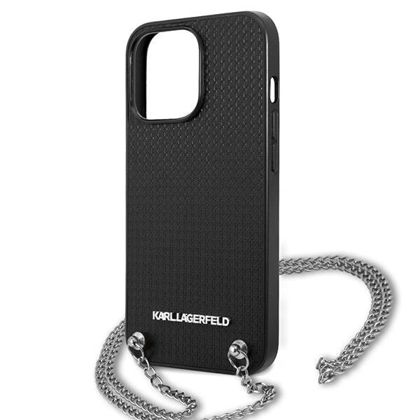 Karl Lagerfeld Klhcp13Lpmk Iphone 13 Pro / 13 6,1 Twarde Etui Czarny/Czarne Teksturowane Skórą I Łańcuszek