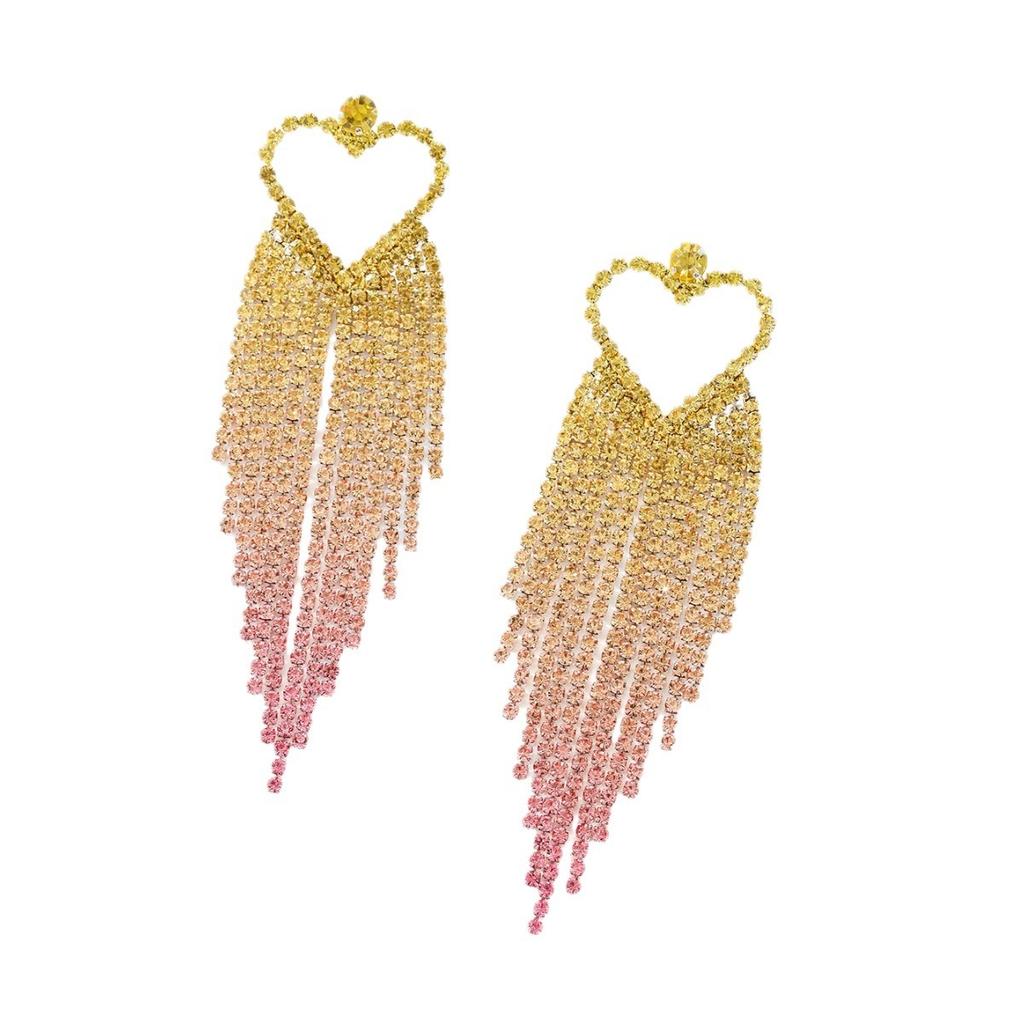 Temperamentvolle durchbrochene Liebesohrringe mit langen Fransen und Vollbesatz