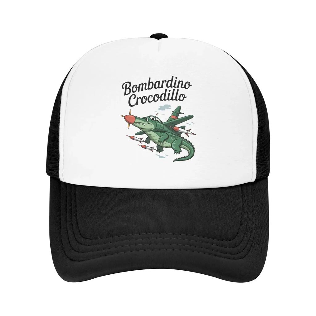 Bombardino Crocodillo Italienisch Cartoonhaft Gehirnfäule Reise Netz Baseballkappen Für Damen Personalisierte Männliche Strand Sonnenschutzmützen