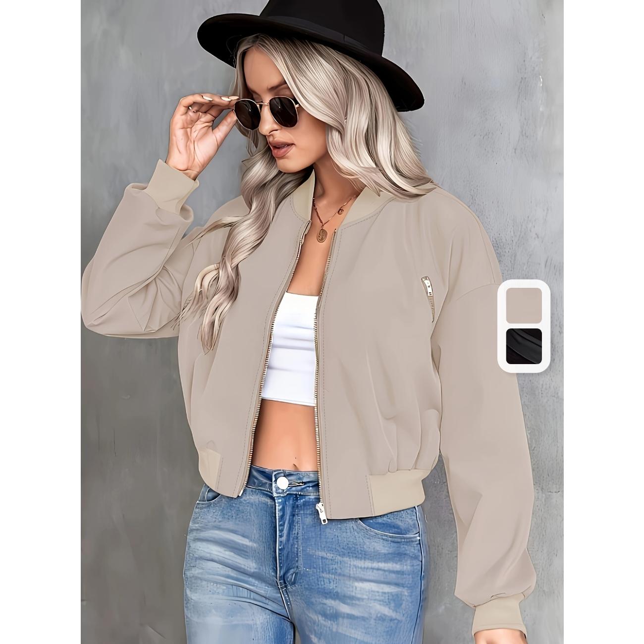 

Однотонні куртки на блискавці, повсякденне пальто з круглим вирізом і довгими рукавами на весну та осінь, жіночий одяг XL абрикосовий