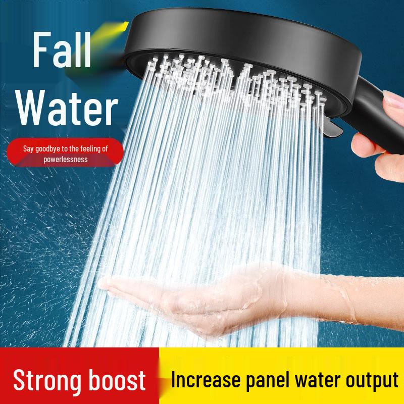 Black Universal Five-Speed Air-Boost Shower Head For Bathroom