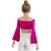 Flickors Prestanda Crop Top Lång Utställd Ärm Off Shoulder Metallisk Design Födelsedagsfest Toppar