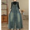 Vestito Salopette in Denim Lavato Retrò da Donna Vestibilità Larga Lungo Maxi Linea ad A Casual Tuta Vestito
