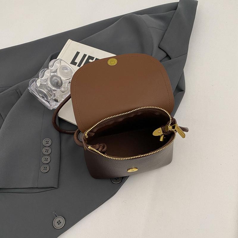 Retro Solid Color PU Leather Small Shoulder Bag Autumn and Winter Women's New Bucket Crossbody Bag CLE