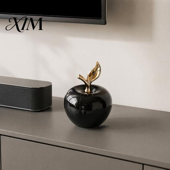 Moderner Chinesischer Wohnkulturstil Harz Äpfel Figur mit Blatt, Minimalistisches Obstornament, Leichter Luxus Innenzubehör Kunsthandwerk Schreibtisch Büro