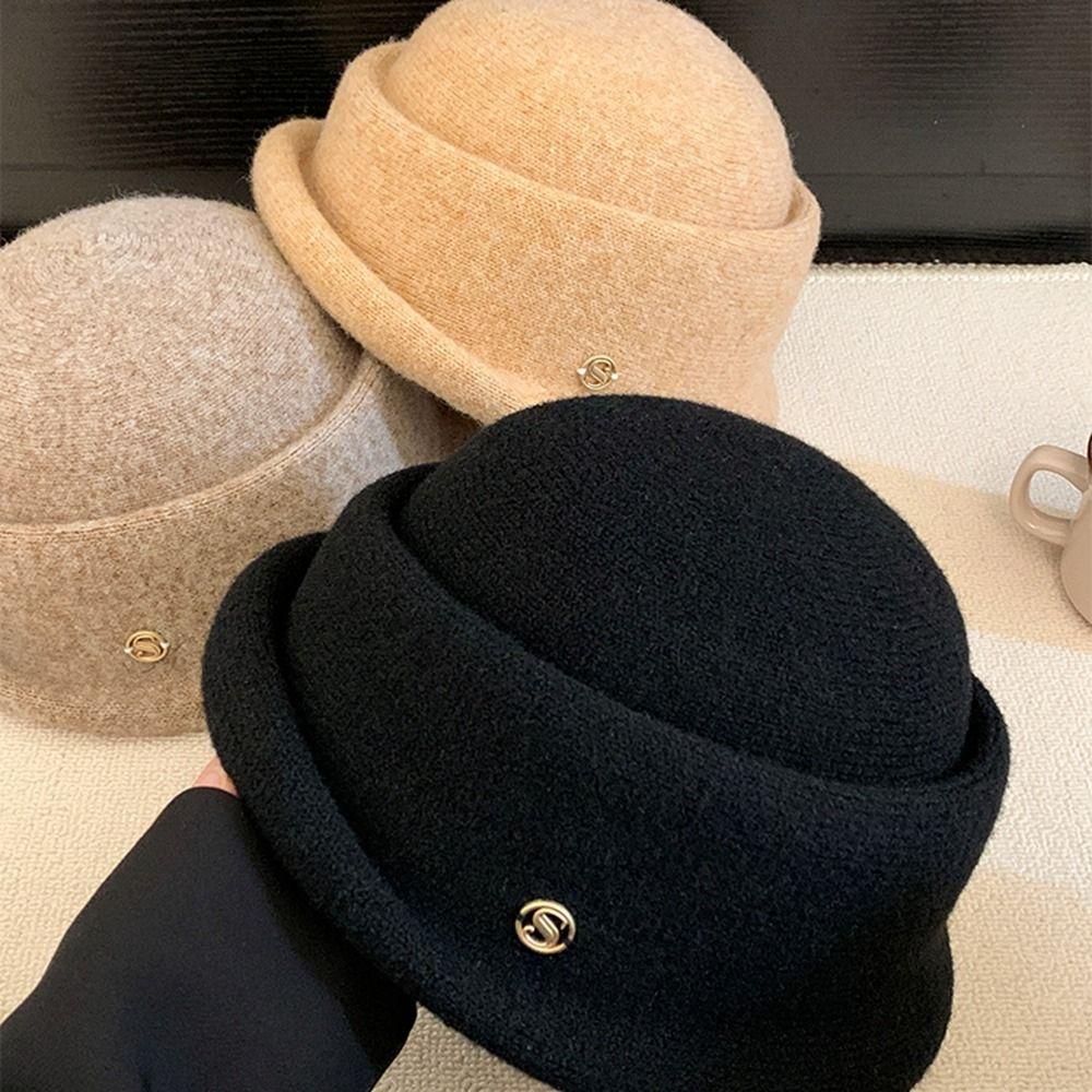 Camellia Flower Hepburn Style Topper Hat Pearl Wool Fisherman Hat Fashion Women Formal Hat Girl