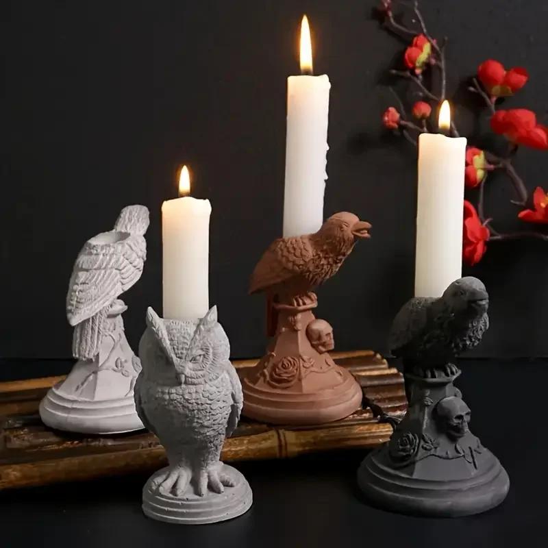 Halloween Gothic Style Raven Silicone mold Candle Holder Craft Tabletop Ornament Halloween Candle Holder Candle Holders Decor f