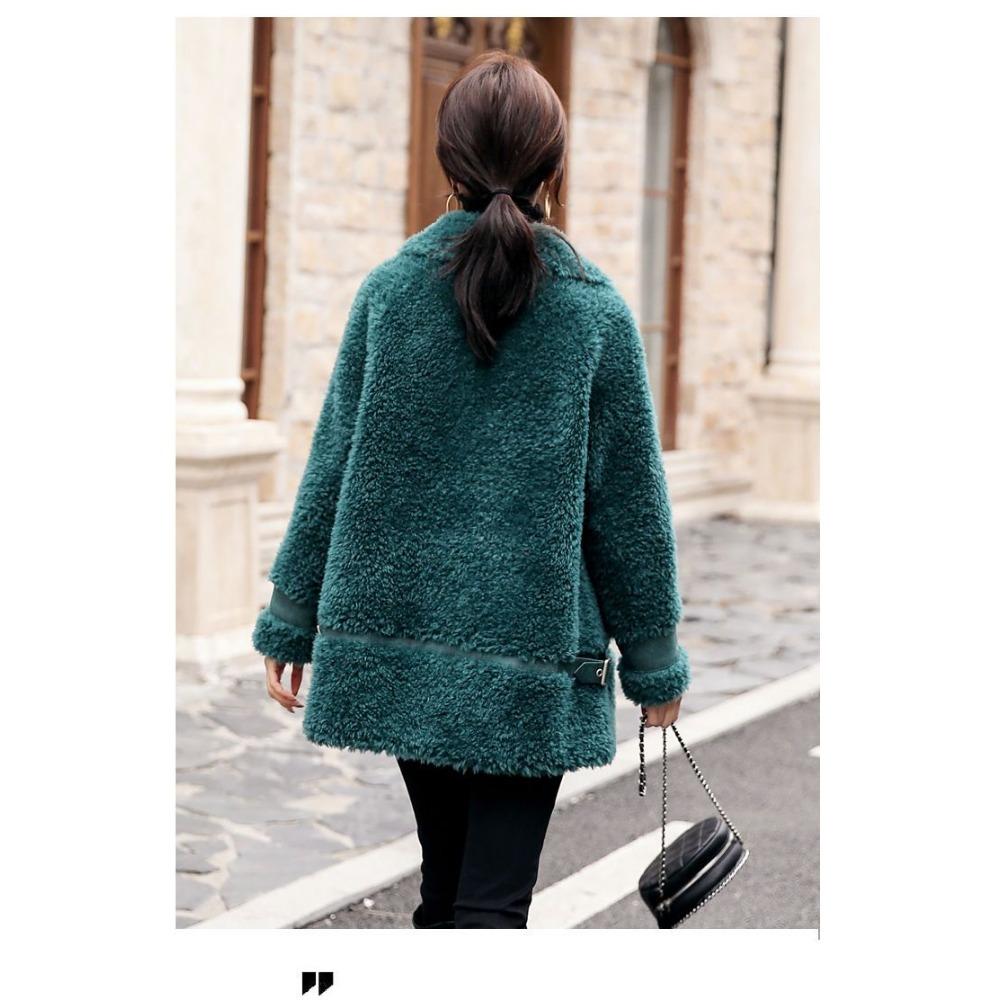 New Genuine Wool Sheep Shearling Coat Leather and Fur Women's Grain Lamb Fur Coat