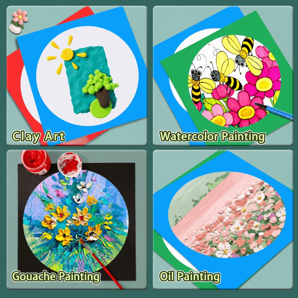 20Pcs Paper Art Frame Border Square Outer Round Inner Sketch Paper Mat Kid Drawing Creation