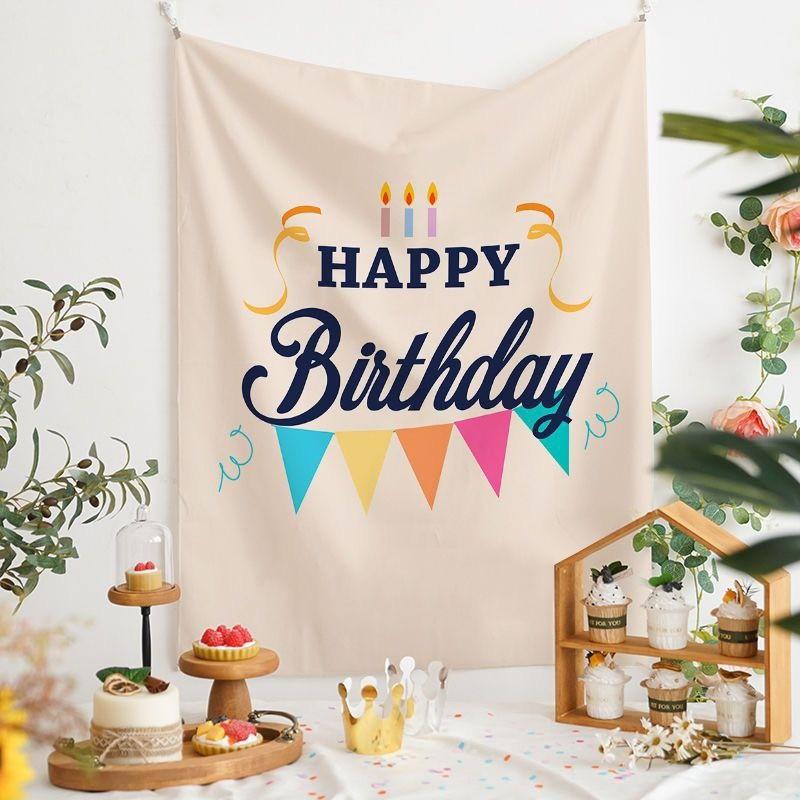 Minimalist Black White Happy Birthday Tapestry Party Backdrop for Kids Adults Birthday Decor Bedroom Photo Background