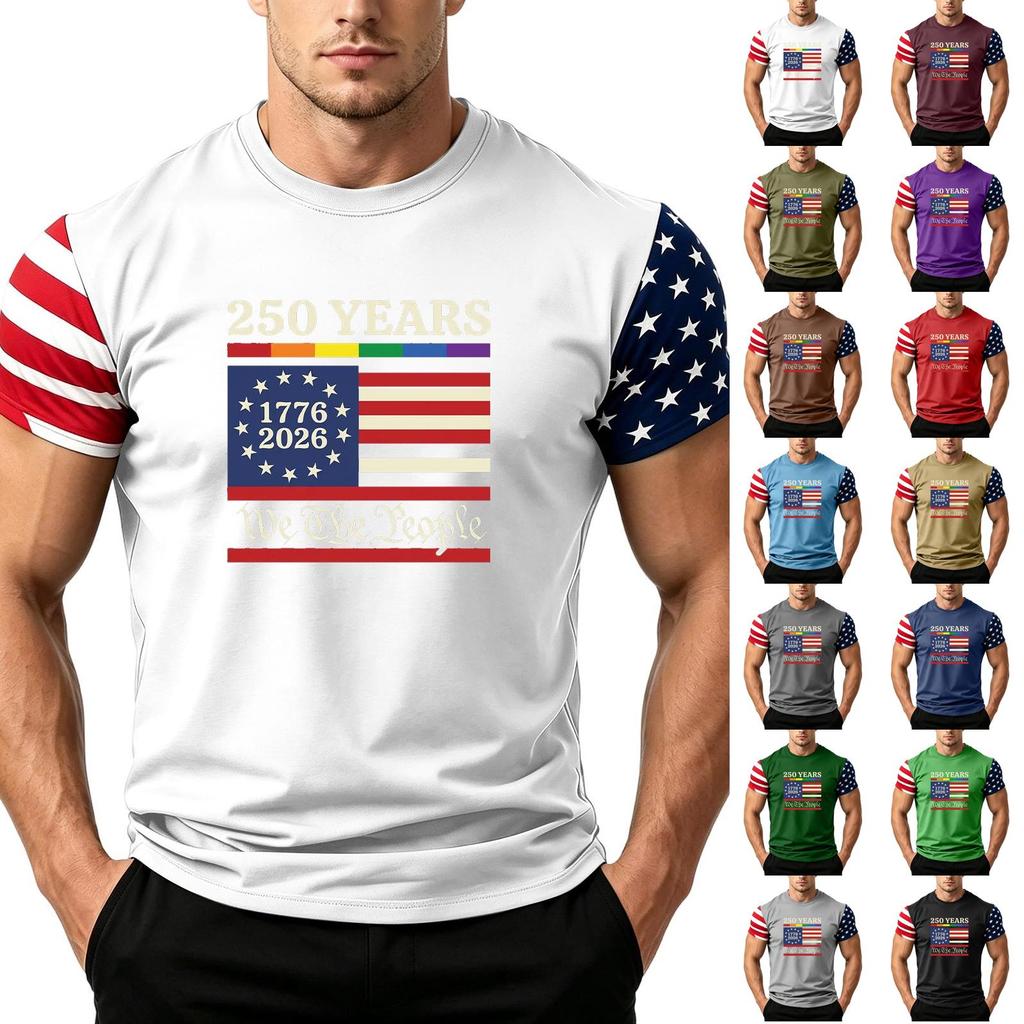 Men's Independence Day Flag Print Short Sleeve T-Shirt, Loose Casual Daily Summer Tops