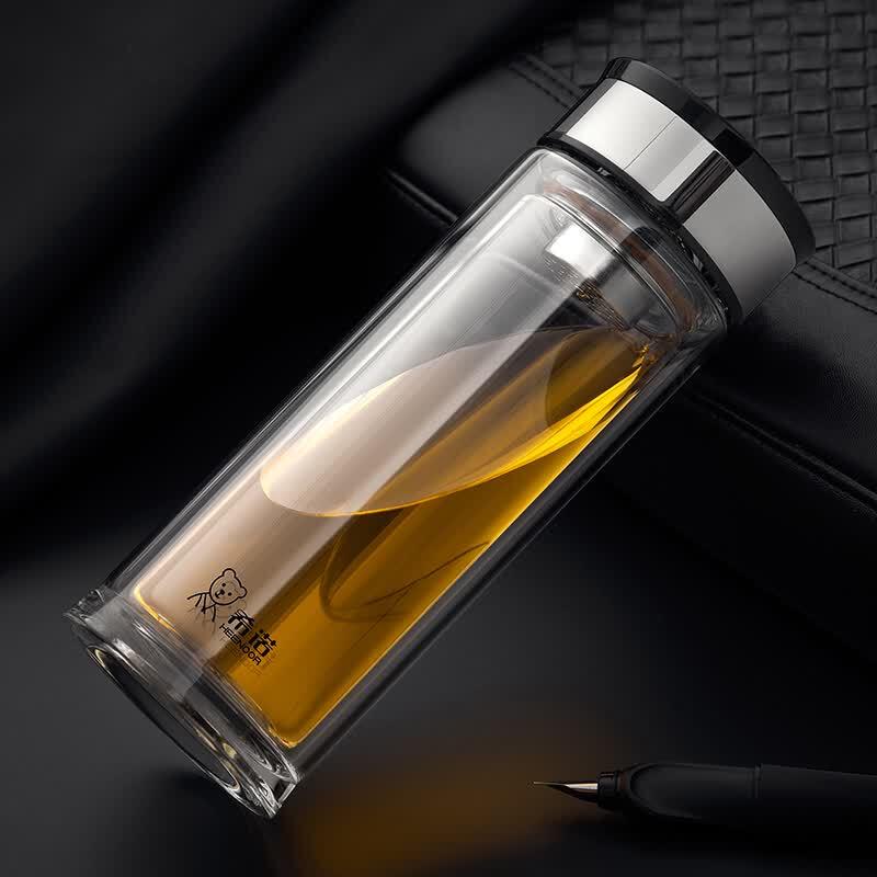 HEENOOR Double-Walled Borosilicate Glass Tea Infuser Mug