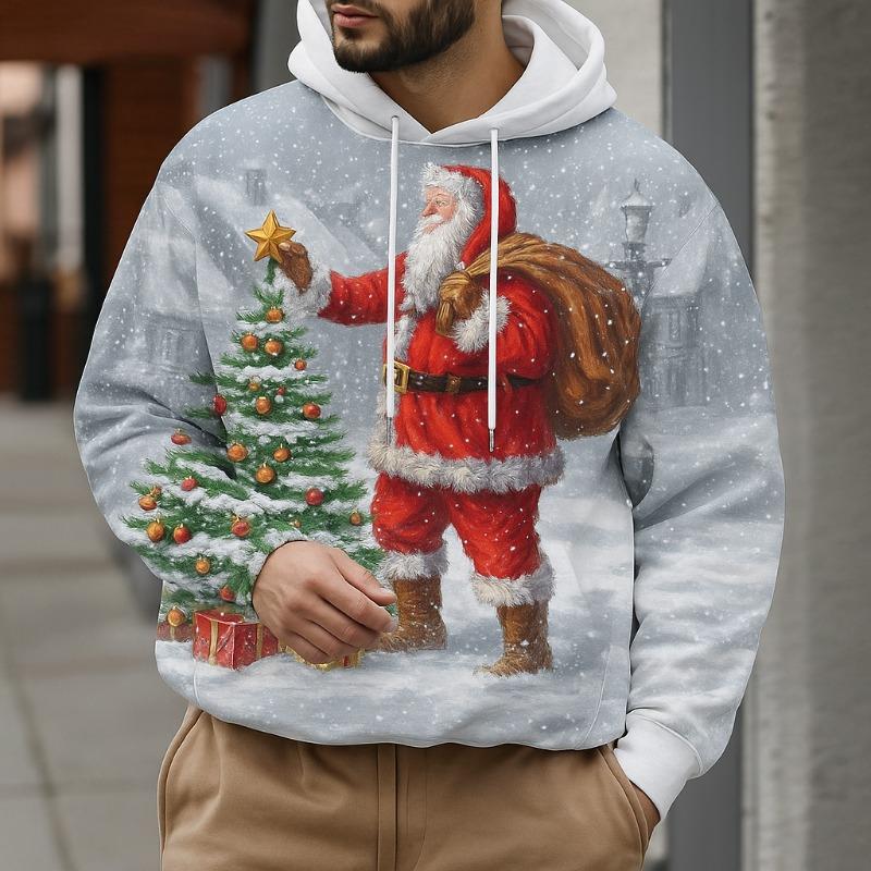 Men's Christmas Santa Claus 3D Print Hoodie, Festive Winter Design Hooded, Long Sleeve Hooded Style,Seasonal Holiday Casual Wear