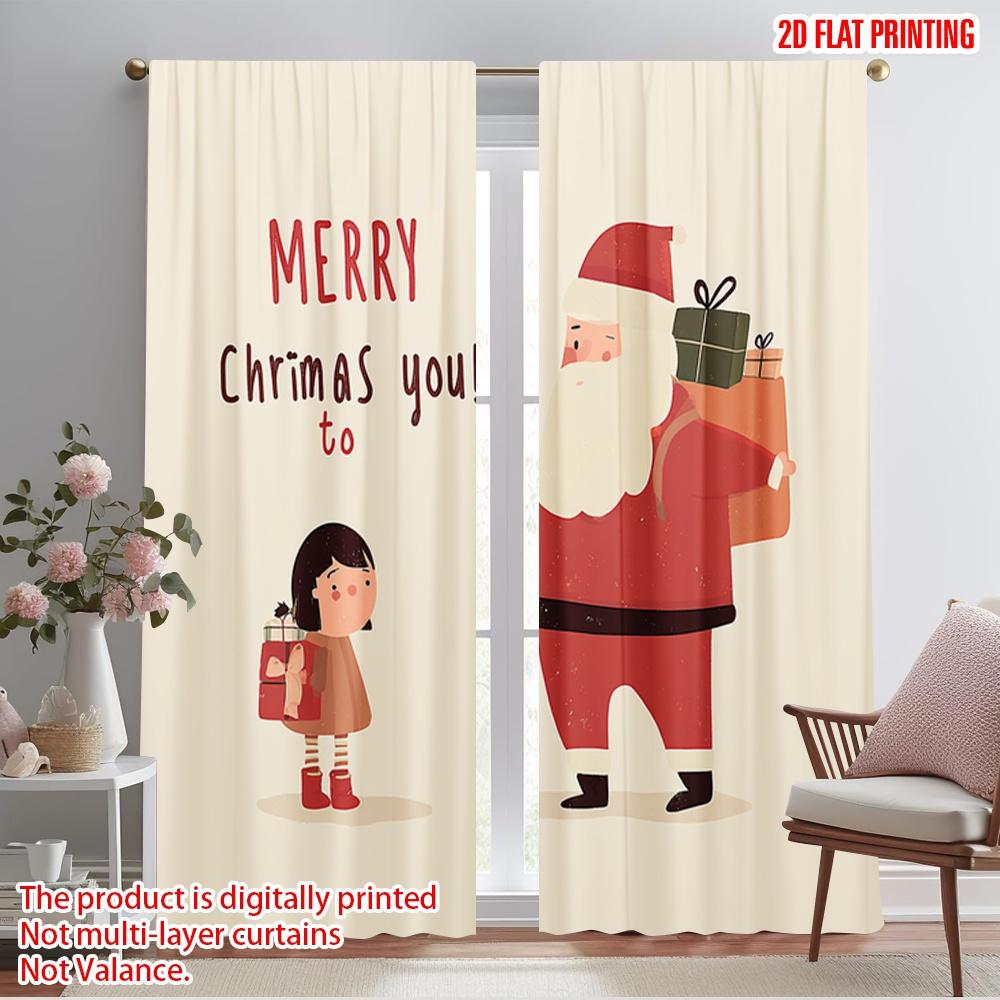 

2pcs,2D plane printing Contemporary Curtains Santa Claus_ Gift Versatile Durable Polyester (without rod) Holiday Perfect for 52.50×116.00 CM 2pcs