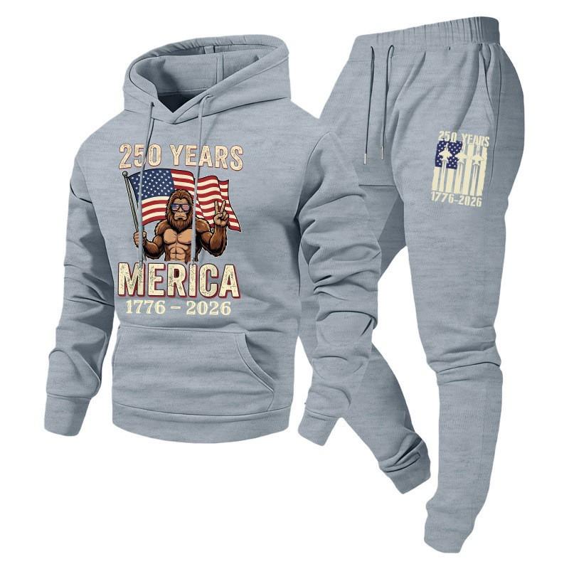 Men Women Hoodie Set Loose Casual Tracksuit 240th Anniversary Print Long Sleeve Sweatshirt Jogger