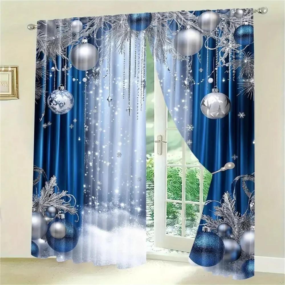 2pcs Classic Christmas Lantern Trees Elk Print Curtains Hand Washable,Hookless Rod Pocket For Living Room Bedroom Kitchen Office