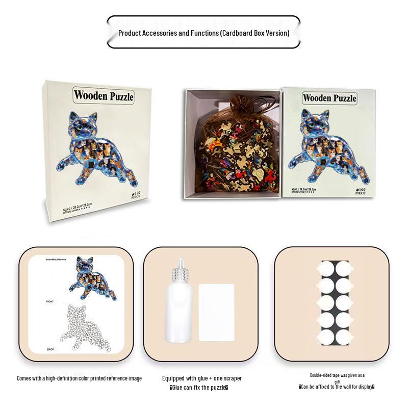 HOOLOOG Transparent Cat Puzzle: Challenging DIY Wooden Jigsaw and Piggy Bank