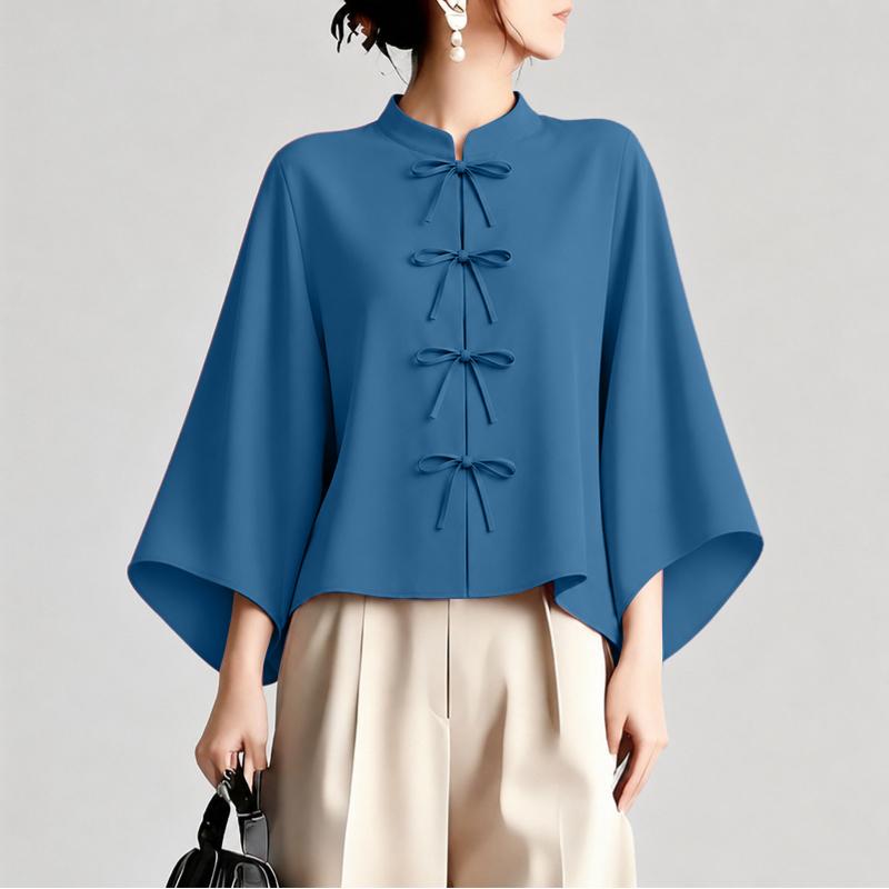 ZANZEA Women Casual Stand Collar Solid Color Loose Long Sleeve Blouse