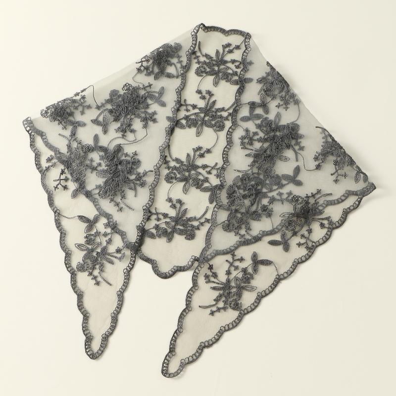 Eleganter Spitzenschal Aushöhlmuster Stickerei Foulard Bandana Einfarbig Dreieckstuch Dünne Vintage Taschentücher für Haare Frau