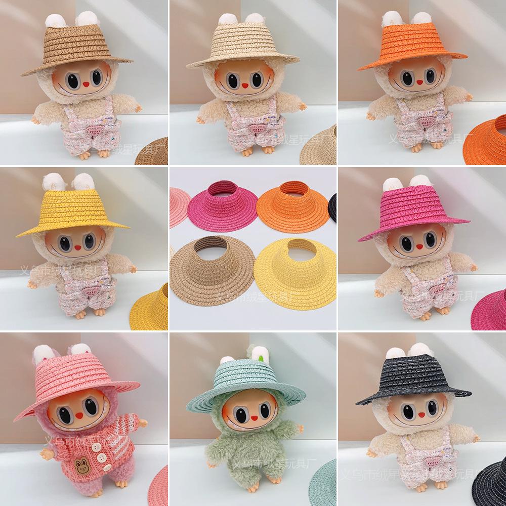 Labubu Hollow Top Open Straw Hat Knitted Hat Party Dress Accessories Rustic Style Labubu Baby Clothes Decoration with