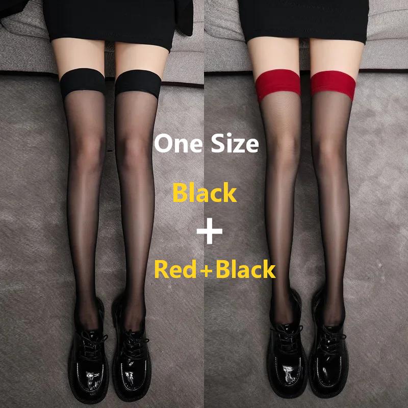 1/S Black Stockings Sexy Black Silk Summer Thin Over The Knee Lace Black Mid Length Half Cut Romantic Socks Over The Knee