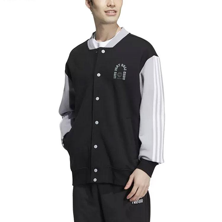 Adidas Neo Patterned Print Single-Breasted Long Sleeve Jacket Men Jackets Black HM1988